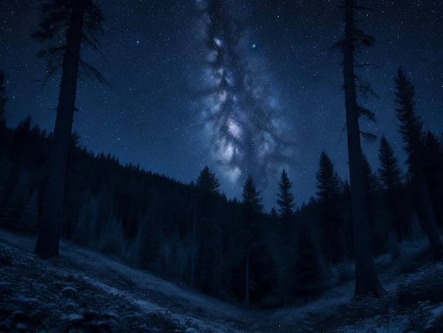Mystical Moonlit Forest Serene Nature Night Background