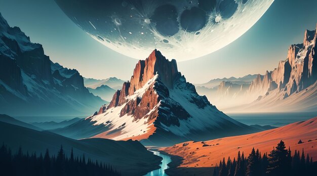 Mystical moonscape and natural landscape for desktop wallpaper