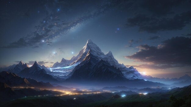 Mystical Mountain Under Starry Night Sky