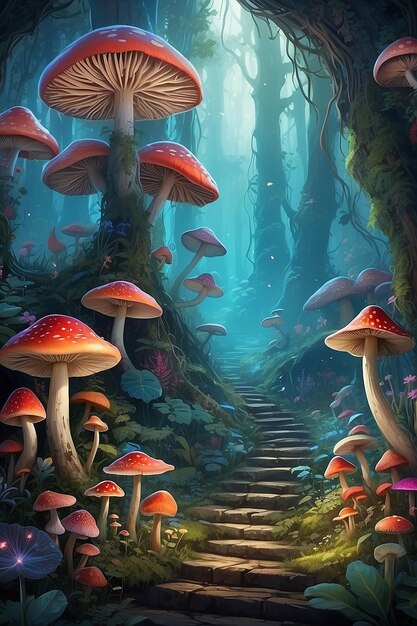 Mystical mushroom forest enchanting digital scenes