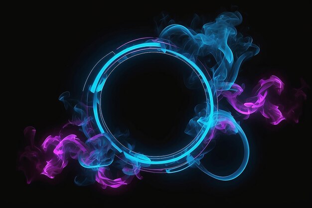 Photo mystical neon smoke futuristic geometric lines on black background