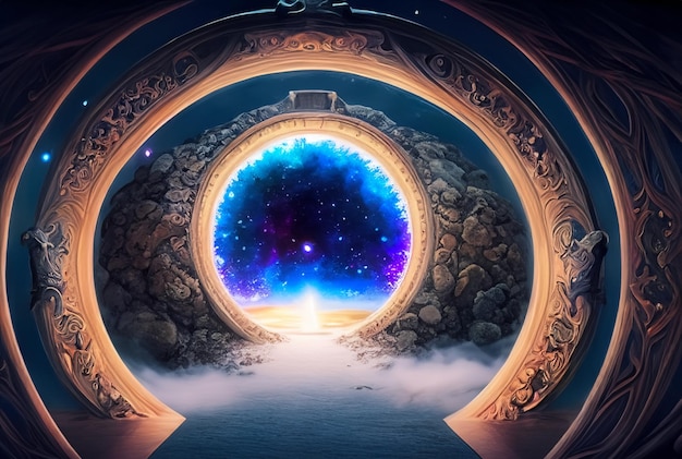 Foto un portale mistico che apre ad un universo parallelo pieno di meraviglie.