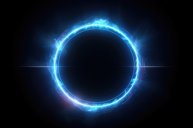 Mystical portal with neon blue geometric circle on dark background