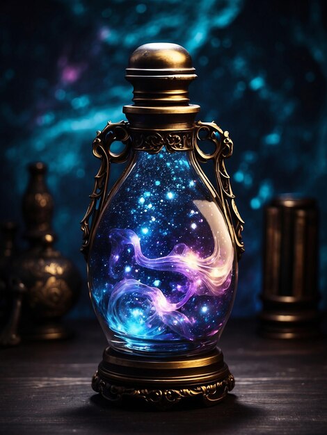 Mystical potion bottles with galaxy theme ai generated