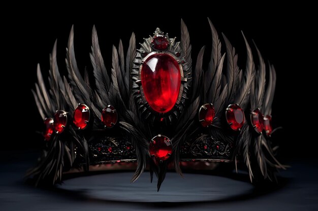 Фото Мистическая королевская корона, сделанная из темных перьев, ювелирные изделия в стиле темной фантазии.
