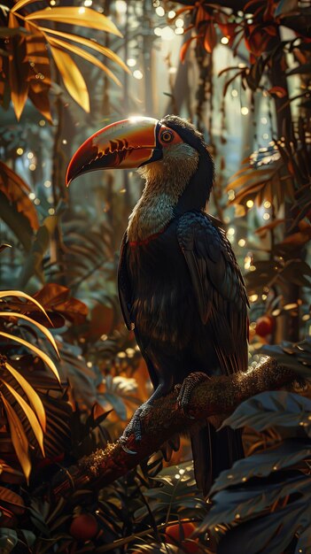 Photo a mystical silver light surrounds a toco toucan in the dense amazon