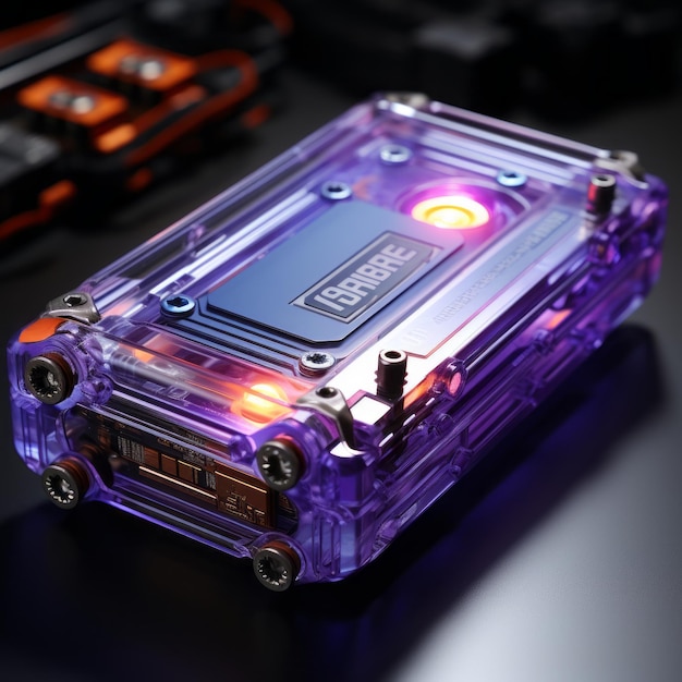 Photo mystical steampunk blurple nvme 2230 ssd box cover crystal and rainbow light with complex landscap