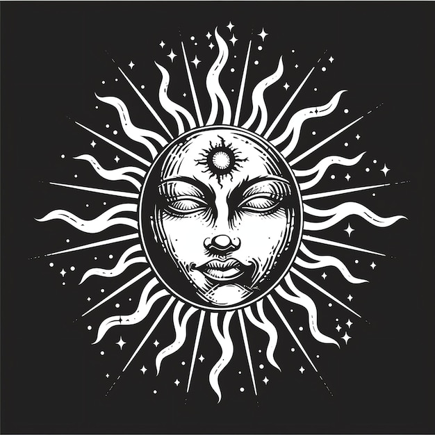 Photo mystical sun with face vector style