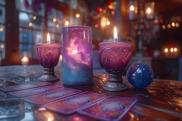 Mystical Tarot Ambience with Candles Crystal Ball Concept Tarot Reading Mystical Ambience Candles Crystal Ball