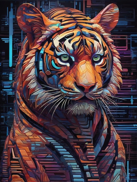 Photo mystical tiger with sifi theme cyberpunk ai generated