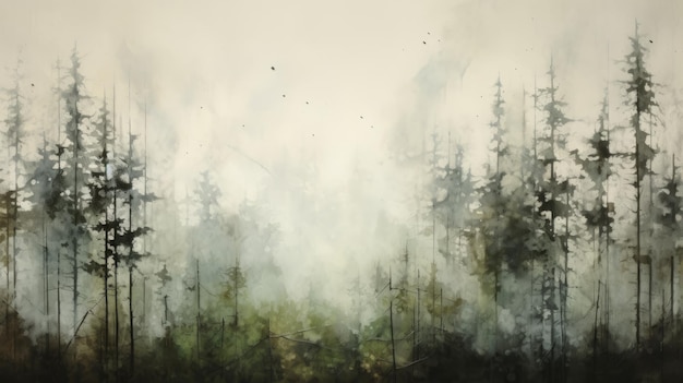 Mystical Trees Conceptual Digital Art Of Foggy Inkwash Landscape