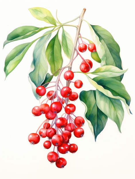 Mystical Watercolor Mistletoe Leaves and Berries AI Generated