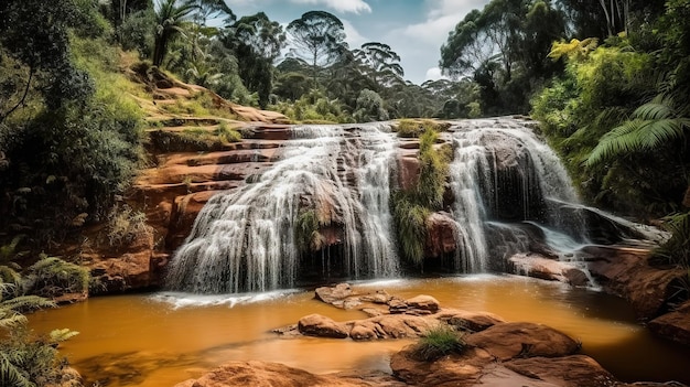 Mystical waterfall in the Da Lat plateau VietnamClean cascade scenery green shore Generative Ai