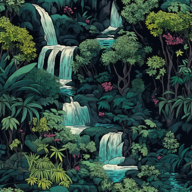 Mystical waterfall hidden in a lush forest