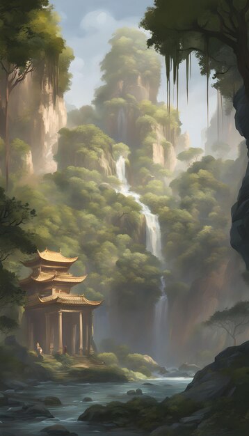 Mystical Waterfall Oasis Mobile Wallpaper