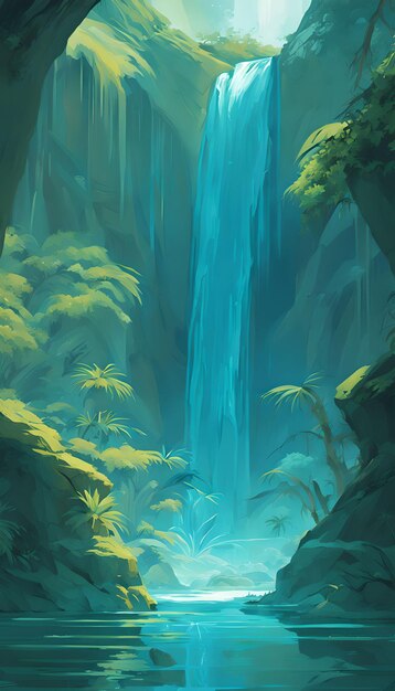 Mystical waterfall oasis mobile wallpaper