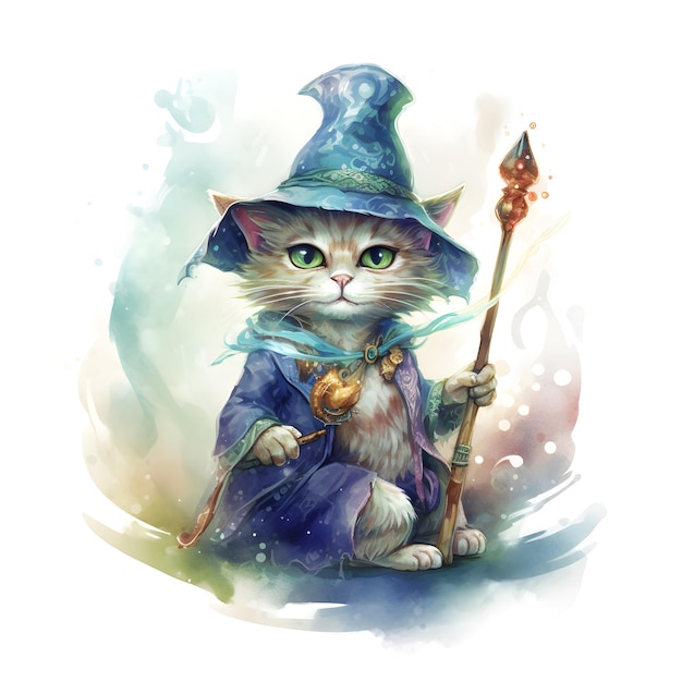 Mystical wizard cat ai generative illustration