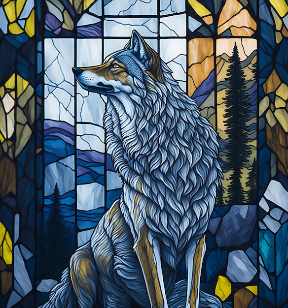 Mystical wolf with stained glass ai generated