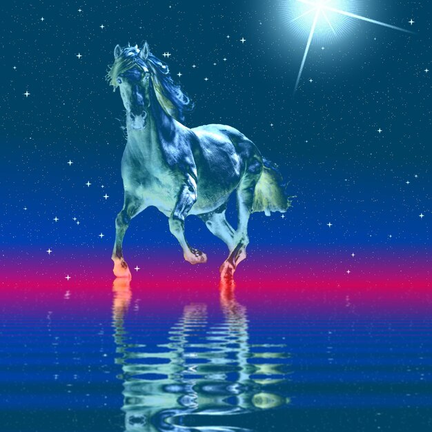 Foto mystiek paard. achtergrond, illustratie, fantasie.
