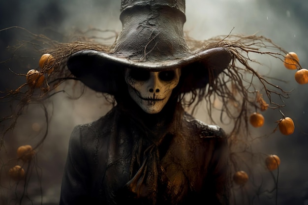 Mystiek portret van boze heks met angstaanjagende make-up Voor Dia de Los Muertos of Halloween vakanties Generatieve AI