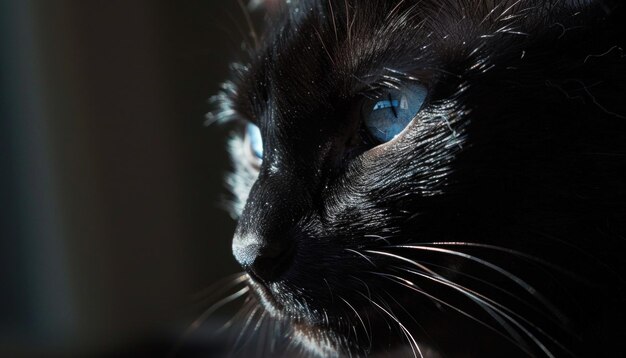 Mystieke blik close-up van een zwarte kat blauwe oog