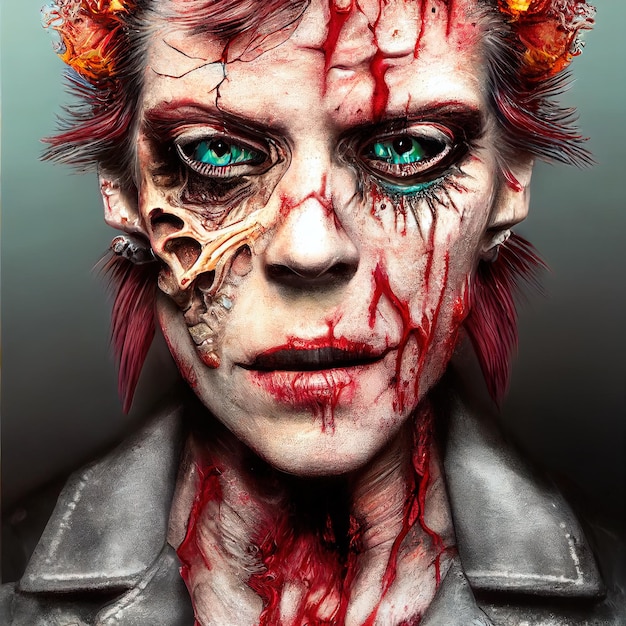 Mystieke griezelige zombie met angstaanjagende make-up Gotische mysterieuze man