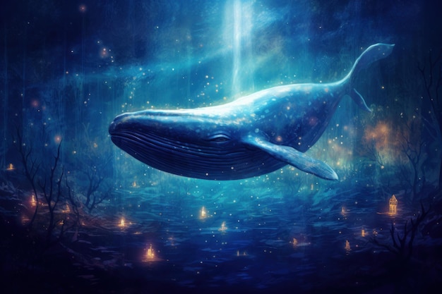 Mystieke grote walvis drijvend in sterren Poster dier Genereer Ai