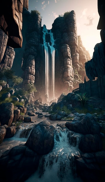 Mystieke magische waterval in de bergen