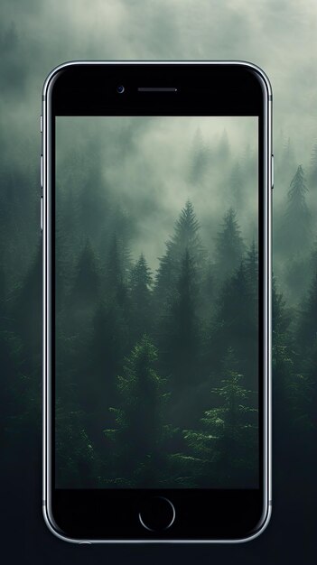 Mystieke mist die een rustig bosbehang voor de telefoon bedekt