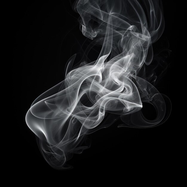Mystieke witte rook geïsoleerde elegantie op een zwarte achtergrond