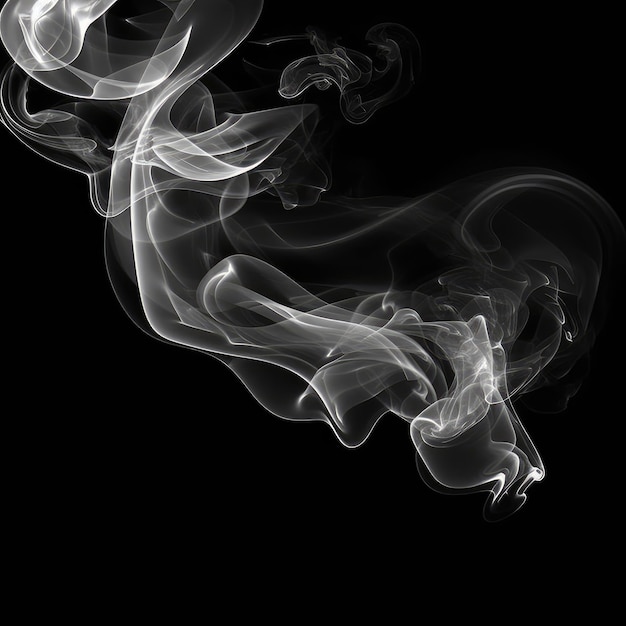 Mystieke witte rook geïsoleerde elegantie op een zwarte achtergrond