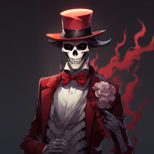 The Mystique of the Anime Phantom Undying Charm in a Red Top Hat and Skeleton Mask