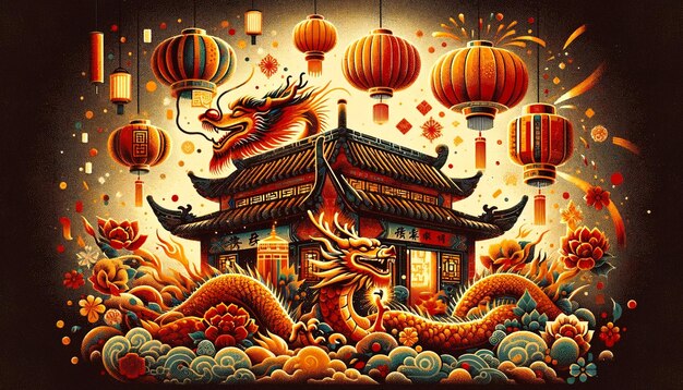 Mystisch Chinees Dragon en Lanterns Festival