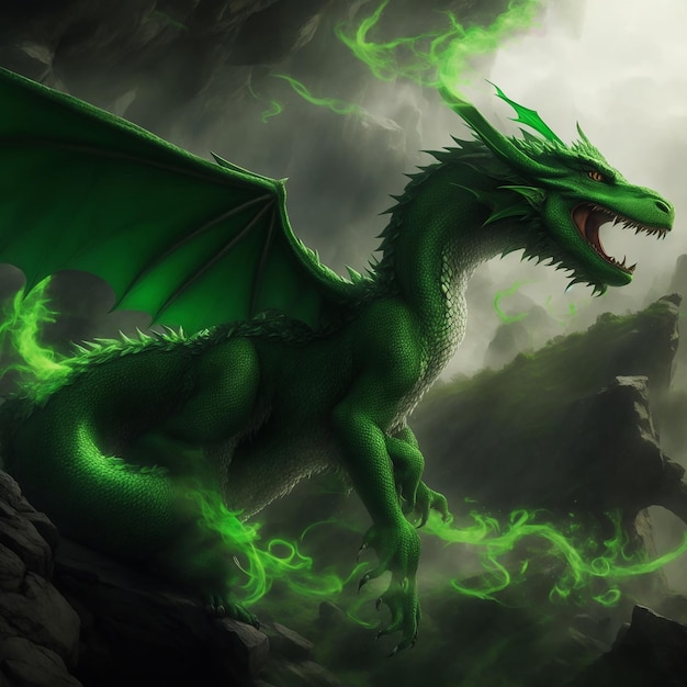 Photo mythical animal dragon of green color symbol of the year 2024