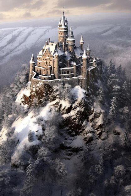 Mythical Castle in Winter Snow