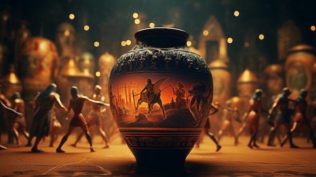 Photo mythical creatures in fantastical sports and games depicted on amphora