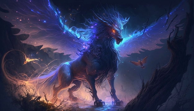 Mythical creatures full of power and energy connection Generative AI