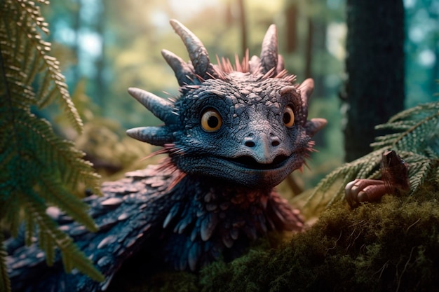 Mythical dragon in the forest Generative AI