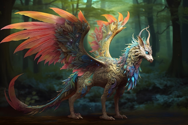 mythical dragon and griffin