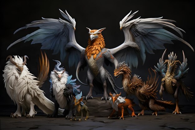 Photo mythical dragon and griffin