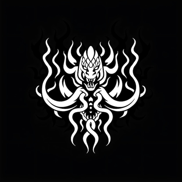 マルチヘッド・ヒドラ・クリエイティブ・ロゴ・デザイン・タトゥー・アウトラインを特徴とする神話的なヒドラ・カルト・シンボル・ロゴ