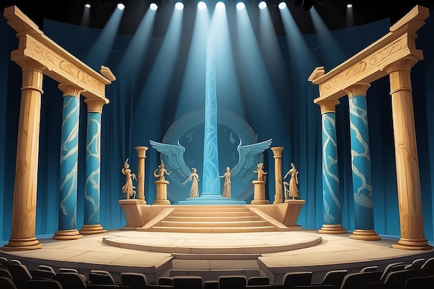 Mythical Marvel CartoonStyle Stage with Greek Gods