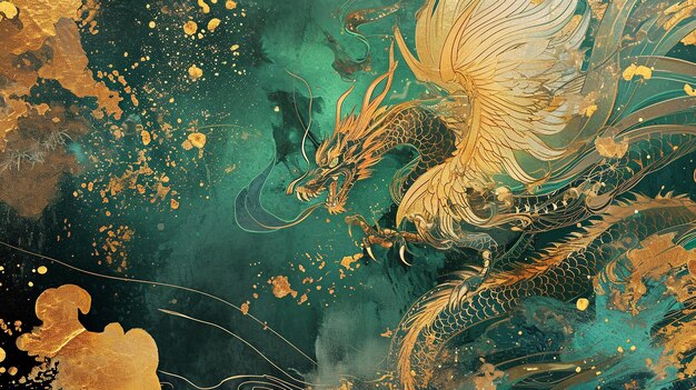 Mythical New Year Art in Gold and Emerald