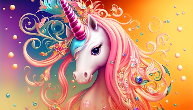 Mythical Splendor Unicorn with Flowing Mane and Intricately Adorned Horn A Majestic Fusion