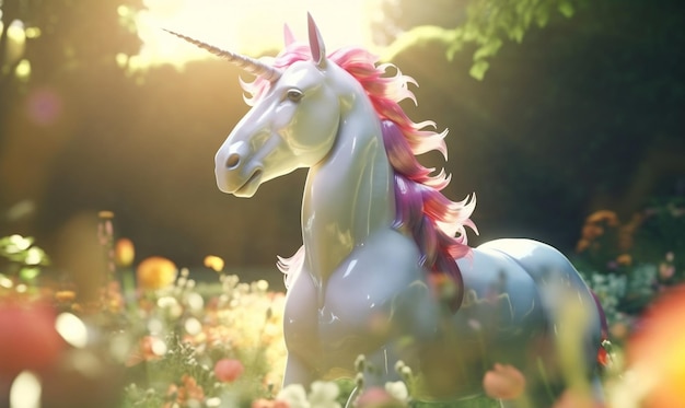 Mythical unicorn in nature fairy tale magical unicorn inspiring dreamy digital illustration generative ai