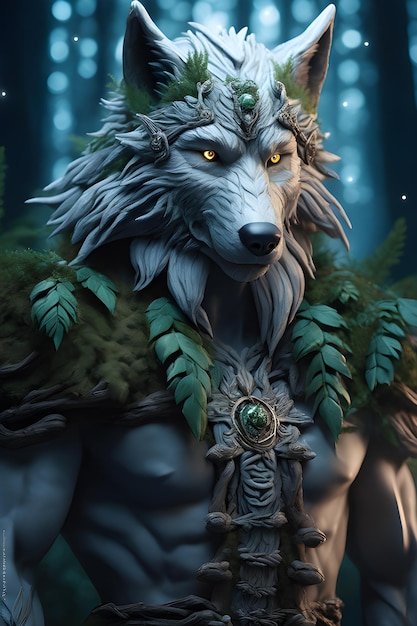 Mythical wolf guardian of the dark forest