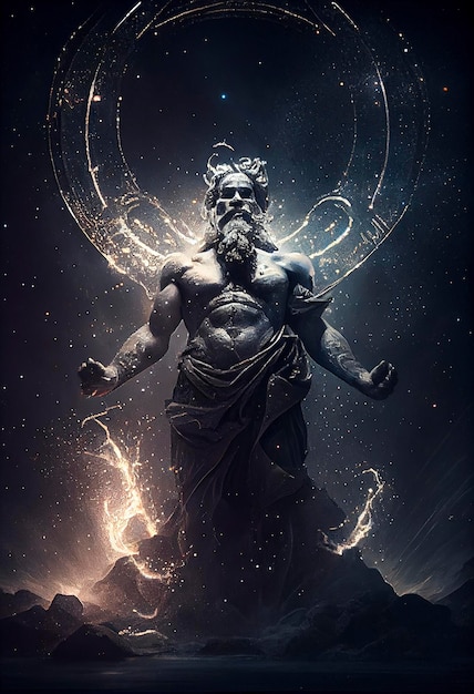 Mythological Greek god of darkness Erebus surrounded by the universe against a dark background Primordial deity Erebos in place between earth and Hades A powerful divine night entity generative ai