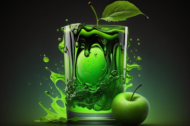 N apple and a glass of green liquid Generative AI