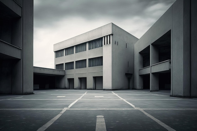 N leeg parkeerterrein met een gebouw op de achtergrond Generatieve AI