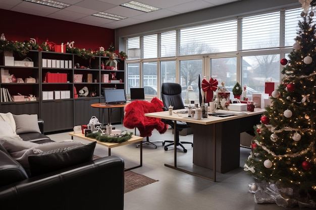 n office with a Christmas feel